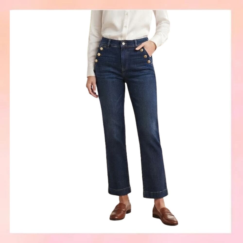 Talbots Dark Wash Sailor Jeans Size 6 Button Accent Pocket Straight Leg